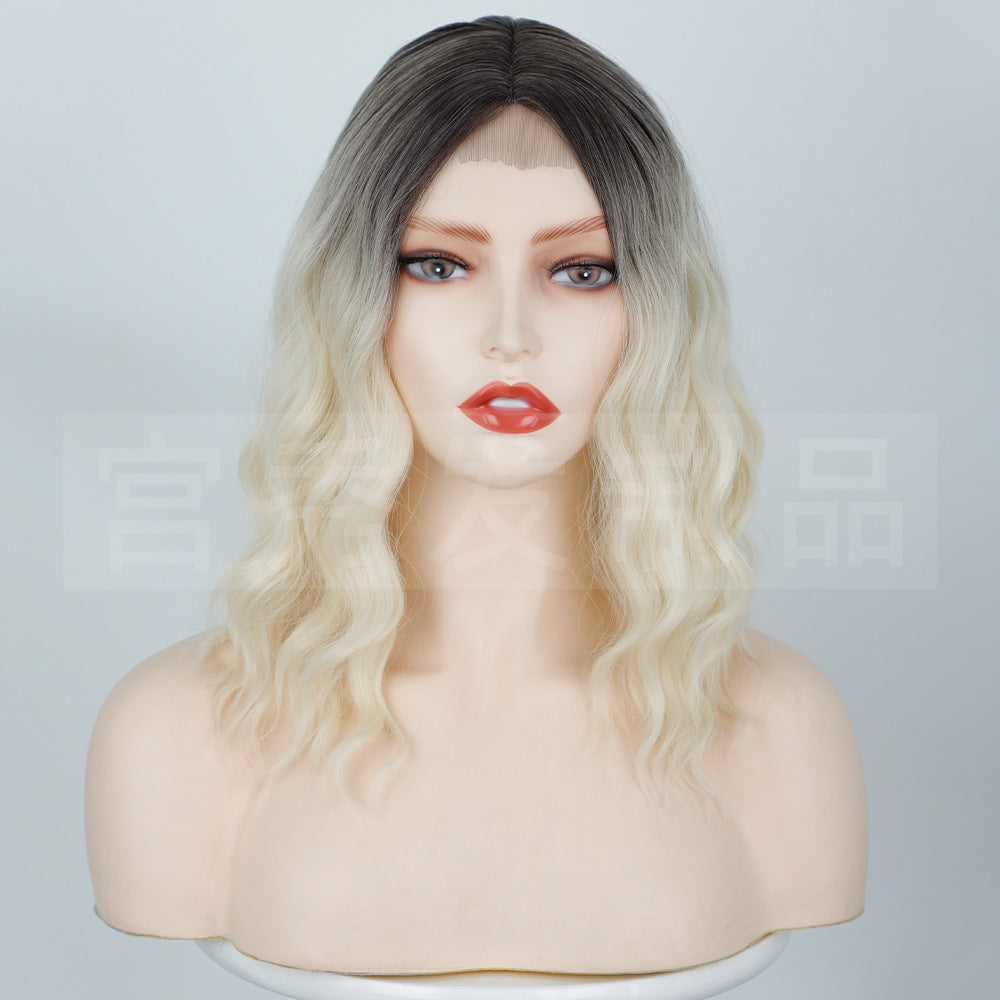 Viviane Front Lace Wig Middle Split  Dyed Water Ripple Short Curly Hair