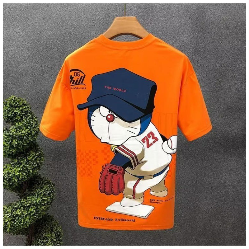 Youth Printed Men's Short Sleeve T-shirt Half Sleeve Summer Men's Handsome Fashion Brand Cartoon T-shirt Top Summer