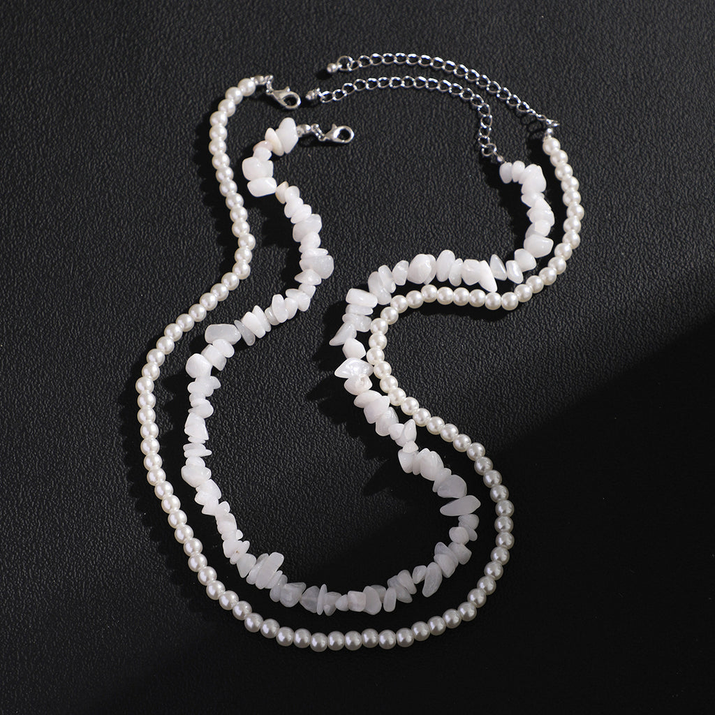 Men's Gravel Pearl Necklace Two-piece Set Light Luxury Retro High-grade Folding Clavicle Chain