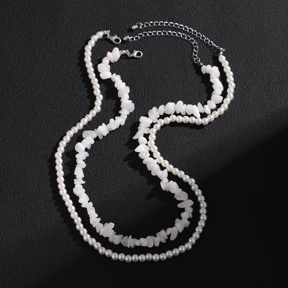 Men's Gravel Pearl Necklace Two-piece Set Light Luxury Retro High-grade Folding Clavicle Chain