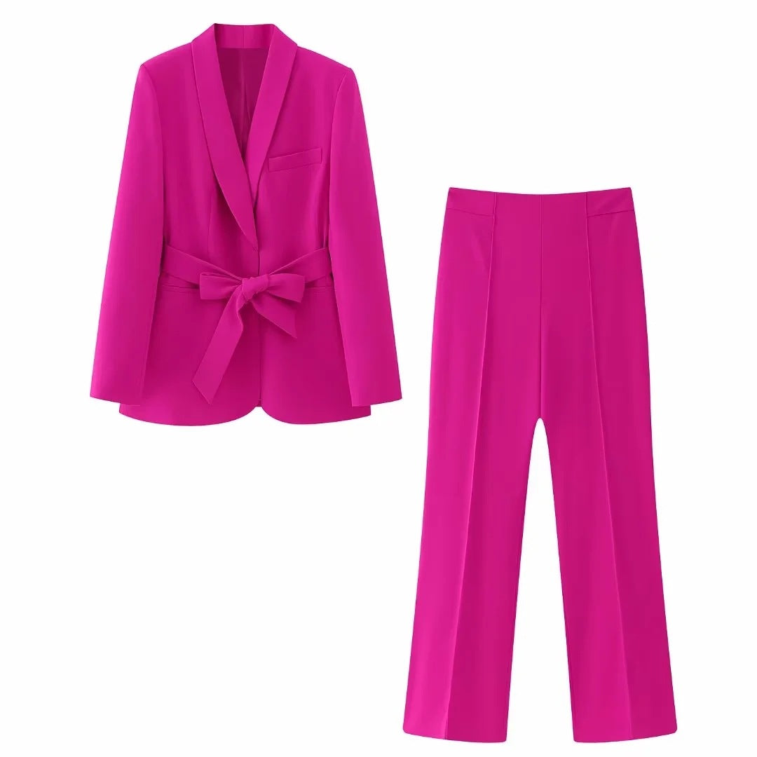 Women's Clothing French Style With Belt Dress Small Suit Jacket + Casual Trousers Suit
