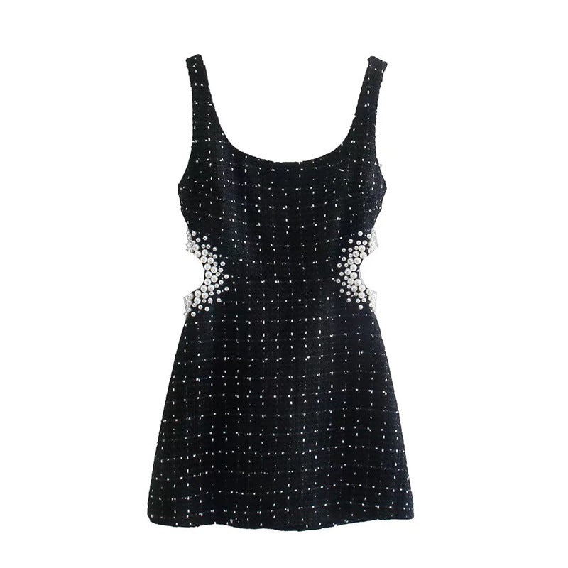 New  Women's Clothing Wholesale Imitation Pearl Decorative Coarse Woven Waist Sling Dress