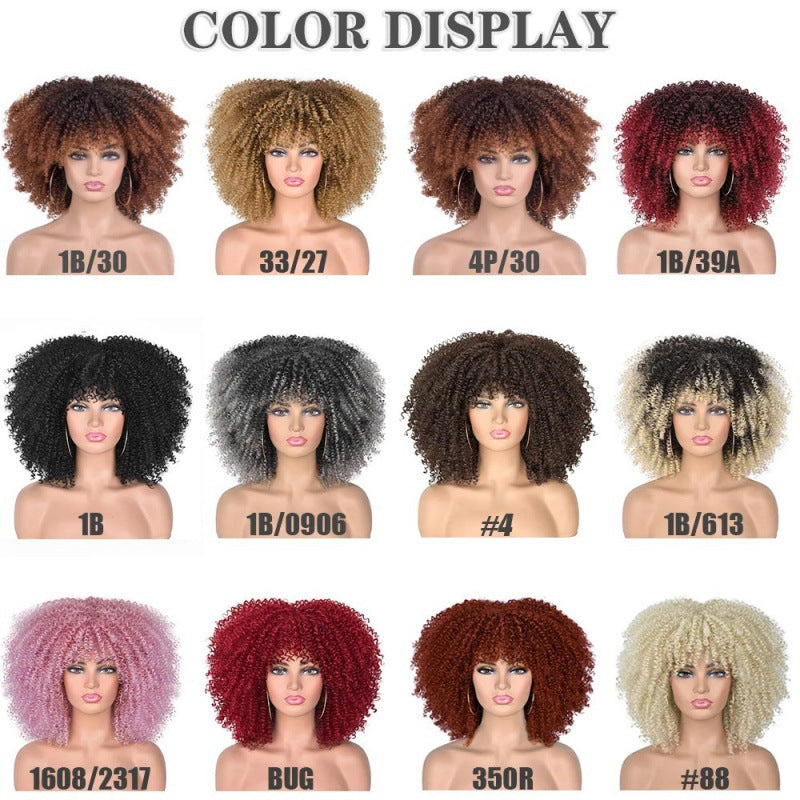 Cross-border European And American Chemical Fiber Wigs Full Head Hair Hair Female Manufacturers African Small Curly Hair Wigs Headgear