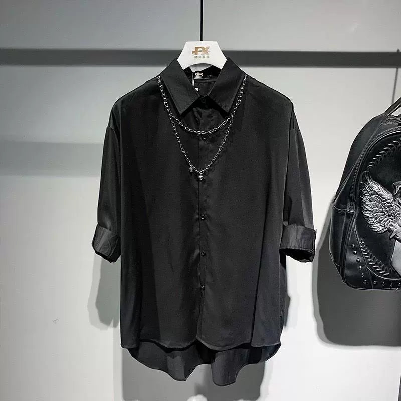 Light Mature Casual Trendy Men's Quarter-sleeved Handsome Shirt Summer New Loose Hairstylist Style Shirt Men's Trend