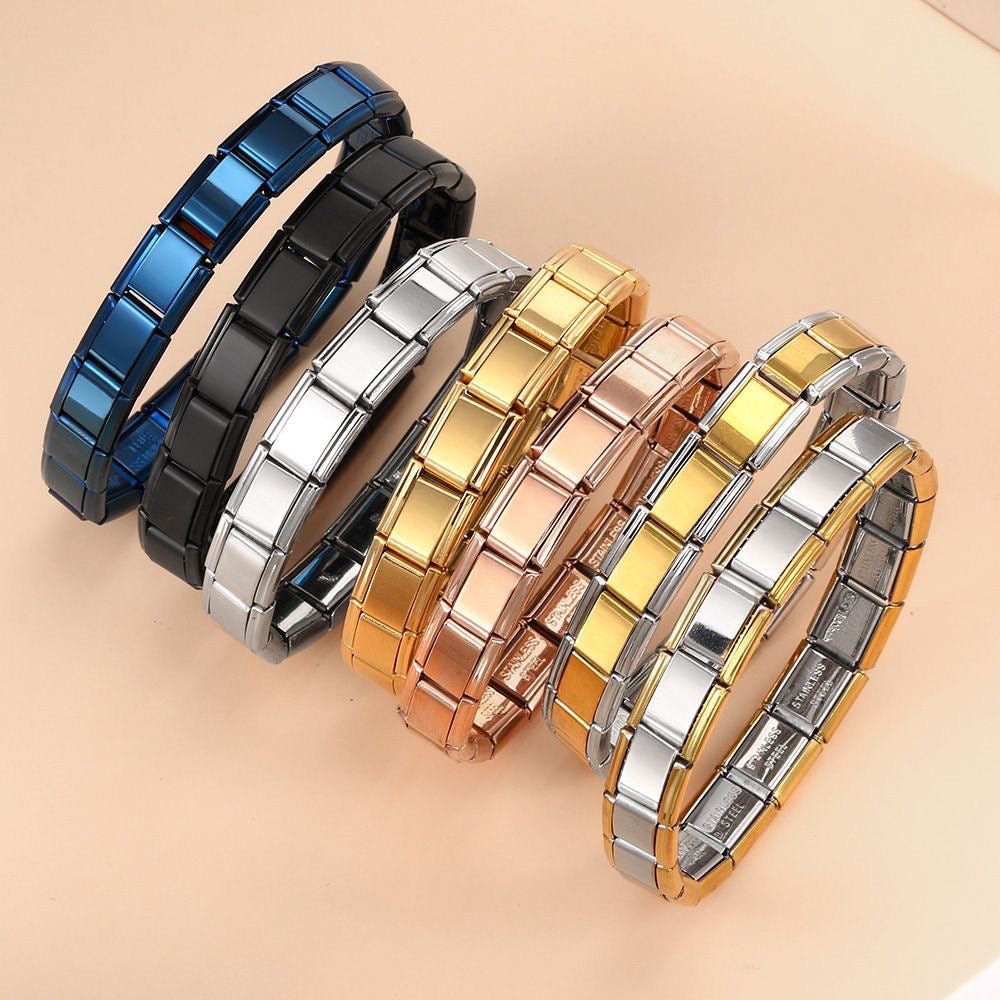 Italian Module Bracelet Italian Charm Stainless Steel Block Elastic Spliced Titanium Steel Glaky Bracelet