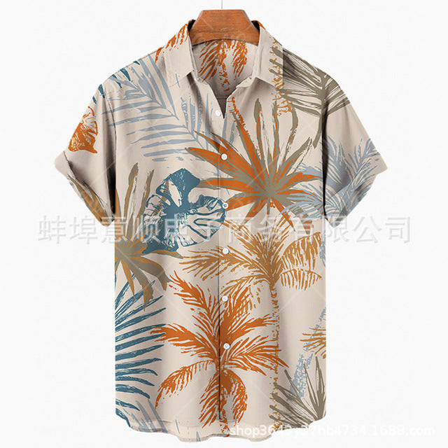 Men's Casual Slim Fashion 3D Printing Short-sleeved Shirt Men