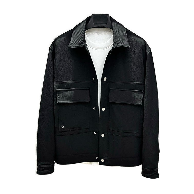 Spring New Fashion Brand Black Workwear Casual Multi-pocket Lapel Jacket Men's Short Jacket