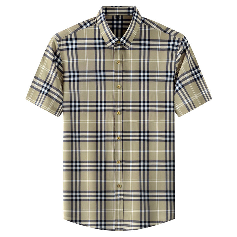 Fashion And Comfortable Short-sleeved Shirt Men&amp;amp;amp;amp;amp;#039;s Summer Trend Brand Elastic New Men&amp;amp;amp;amp;amp;#039;s Shirt Plaid Casual Top Trend