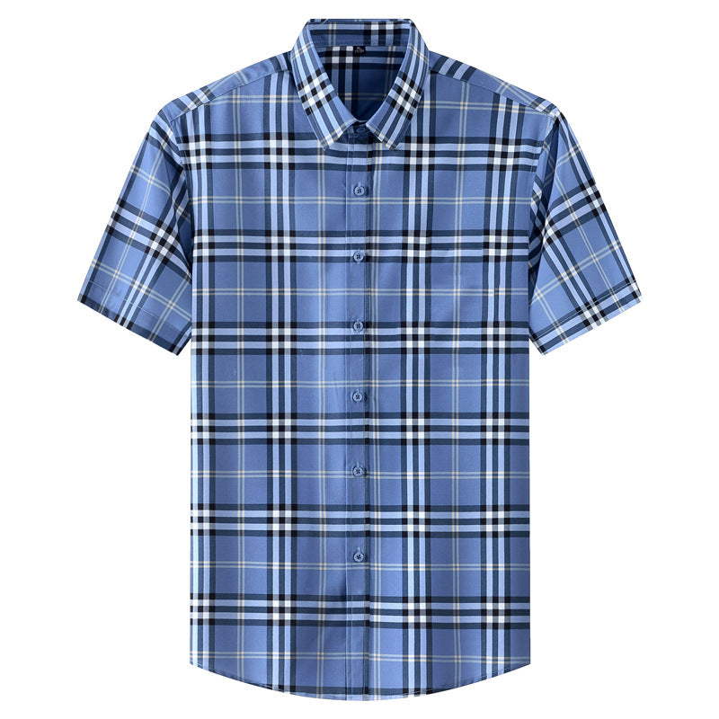 Fashion And Comfortable Short-sleeved Shirt Men&amp;amp;amp;amp;amp;#039;s Summer Trend Brand Elastic New Men&amp;amp;amp;amp;amp;#039;s Shirt Plaid Casual Top Trend