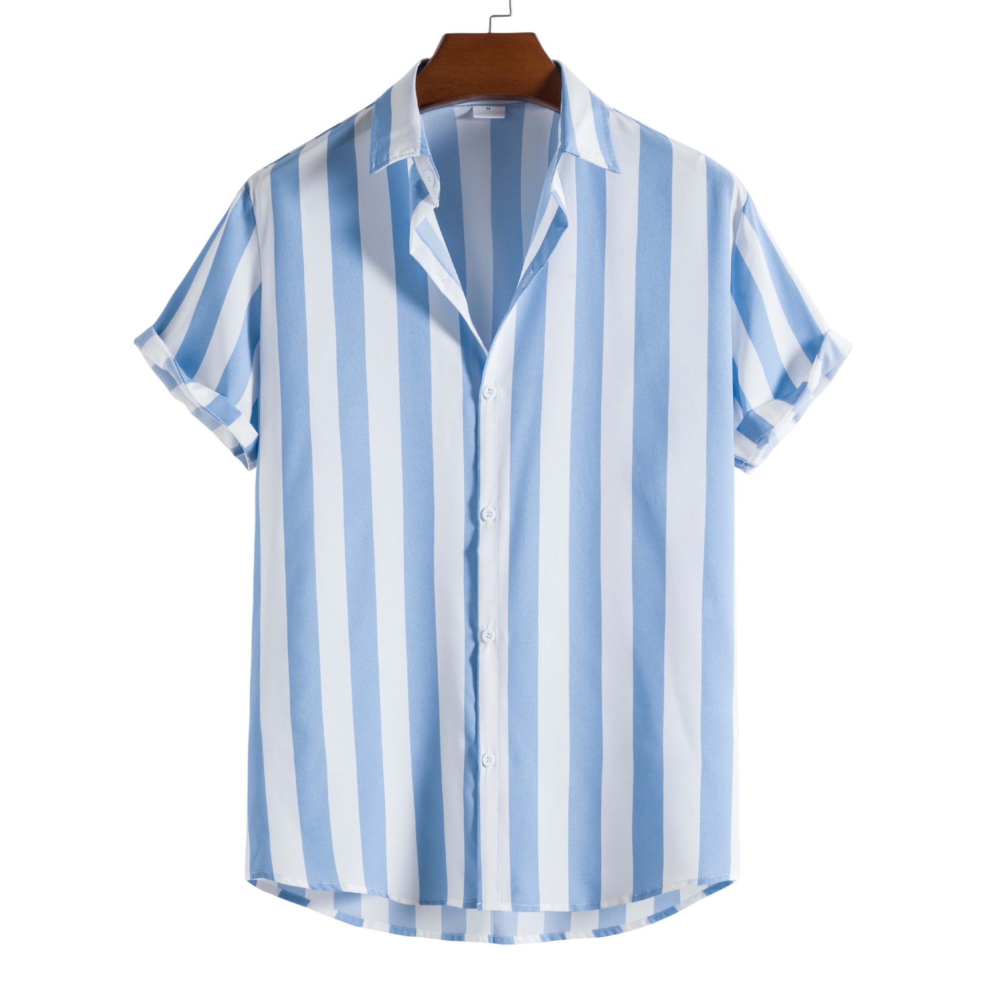 New Men's Fashion Casual Short-sleeved Printed Striped Shirt
