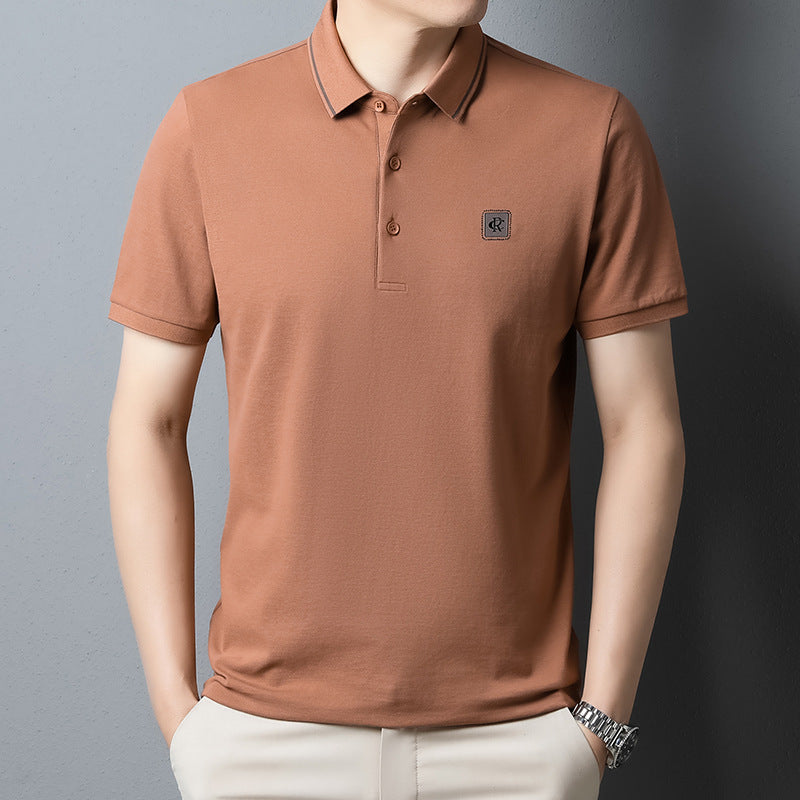 Amazon men&amp;amp;#039;s short sleeve polo shirt 2023 summer new stripe business casual mercerized cotton lapel T-shirt men