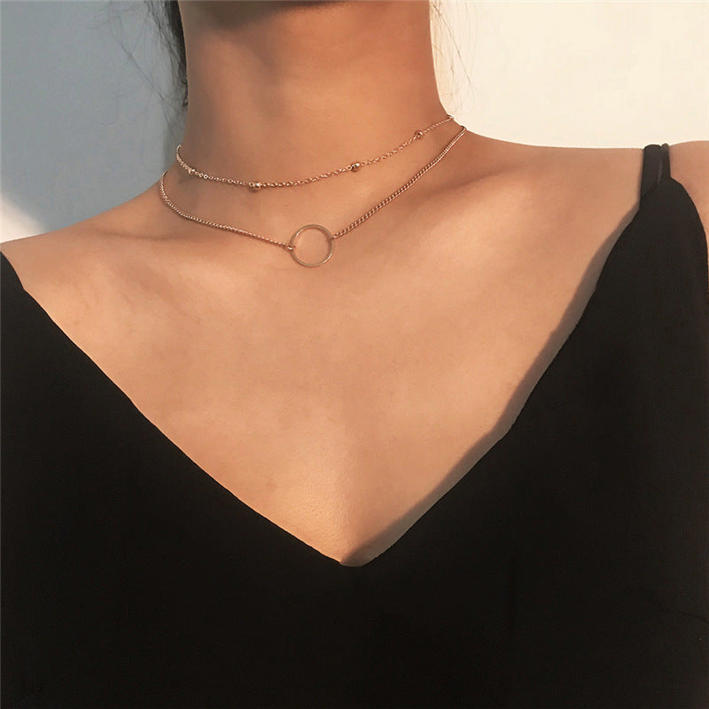 European And American Foreign Trade Jewelry Simple Small Ball Bead Chain Metal Geometric Circle Pendant Clavicle Necklace Women's Wholesale