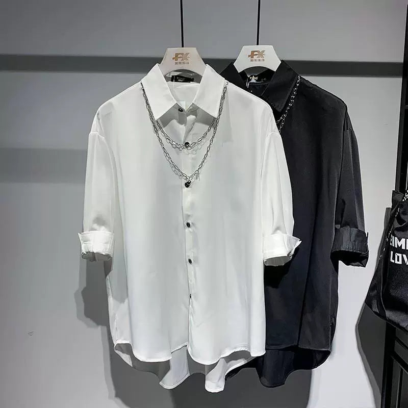 Light Mature Casual Trendy Men's Quarter-sleeved Handsome Shirt Summer New Loose Hairstylist Style Shirt Men's Trend